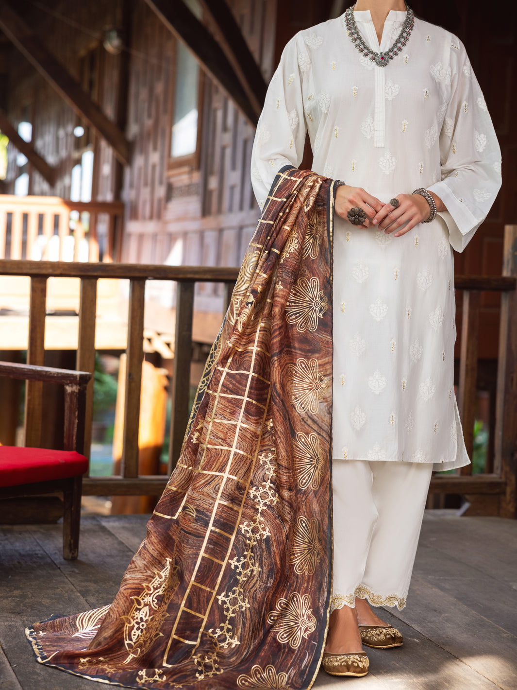 Brown Tissue Net Women Stole - ALP-ST-1836A - Almirah Online