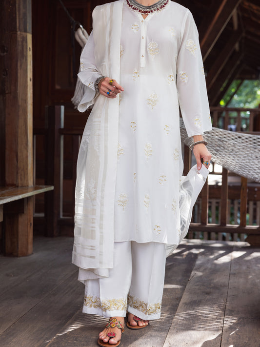 Off White Tissue Net Women Stole - ALP-ST-1837