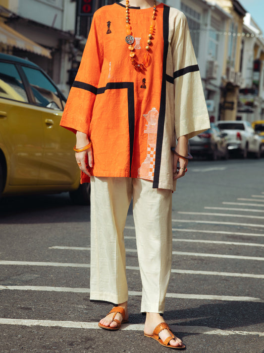 Orange Dobby 2 Piece Stitched - ALP-2PS-LKS-1794 - Almirah Online