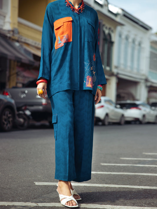 Blue Dobby Jacquard 2 Piece Stitched - ALP-2PS-LKS-1796 - Almirah Online