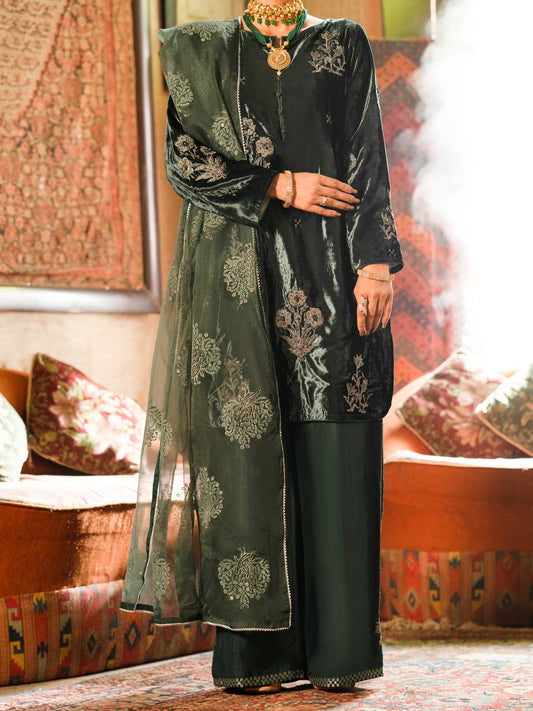 Teal Velvet 3Pc Formal Stitched - AL-3PS-LS-440