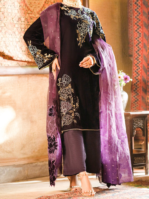 Purple Velvet 3 Piece Formal Stitched - AL-3PS-LS-441