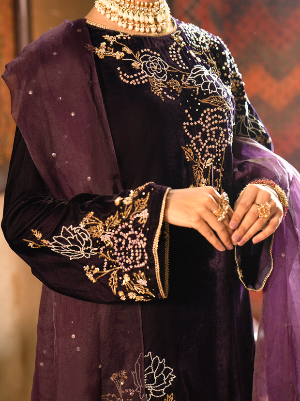 Purple Velvet 3 Piece Formal Stitched - AL-3PS-LS-441