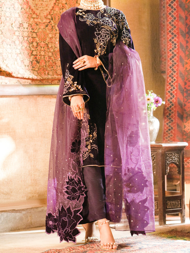 Purple Velvet 3 Piece Formal Stitched - AL-3PS-LS-441