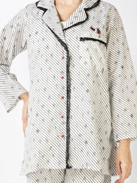 Black & White Cotton 2Pc Stitched Nightwear - AL-LKS-NW-1015