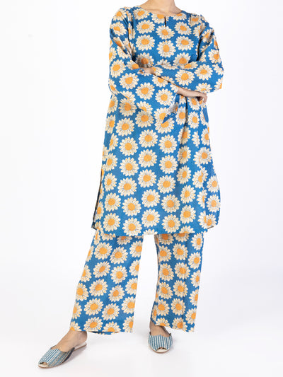 Blue Lawn Co-ord Set - ALP-2PS-SLKS-2234