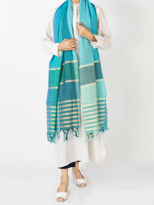 Teal Silk Women Stole - ALCR-ST-1054