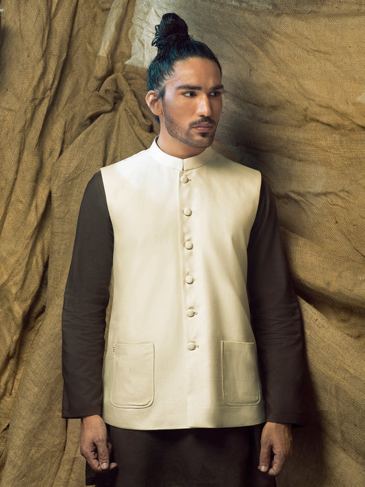 Cream Linen Cotton Waistcoat - ALCR-WC-002