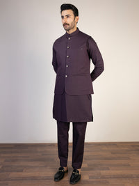 Purple Blended Waistcoat & Kurta Trouser - AL-KWT-005