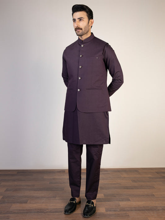 Purple Blended Waistcoat & Kurta Trouser - AL-KWT-005