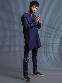 Dark Blue Linen Short Kurta - ALCR-K-006