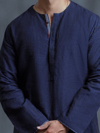 Dark Blue Linen Short Kurta - ALCR-K-006
