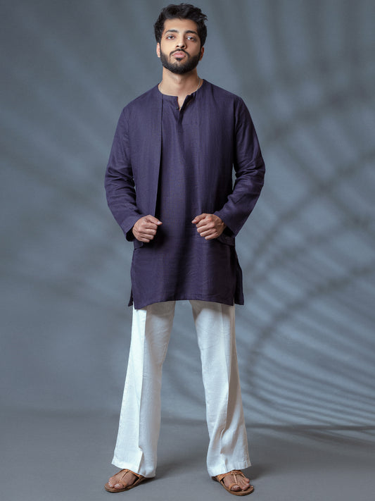 Deep Purple Linen Short Kurta - ALCR-K-009 - Almirah Online
