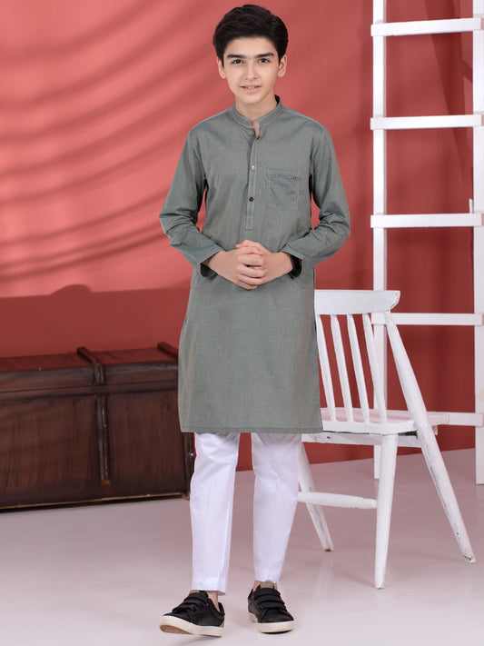 Green Cotton Boy Kurta - ALT-K-011