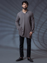 Grey Linen Short Kurta - ALCR-K-011