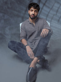 Grey Linen Short Kurta - ALCR-K-011