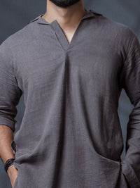 Grey Linen Short Kurta - ALCR-K-011