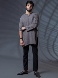 Grey Linen Short Kurta - ALCR-K-011