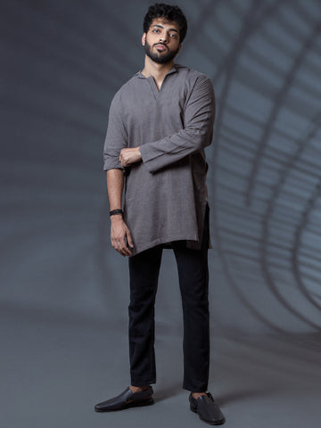 GREY LINEN SHORT KURTA - ALCR-K-011