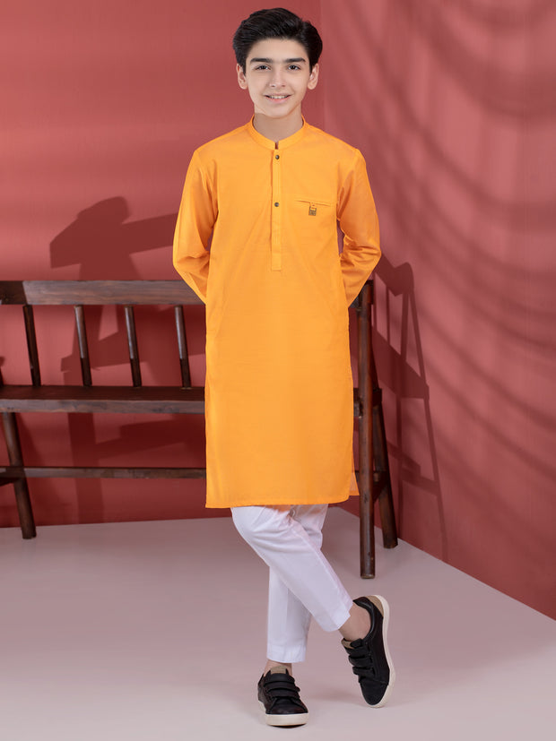 Bright Orange Blended Boy Kurta - ALT-K-012