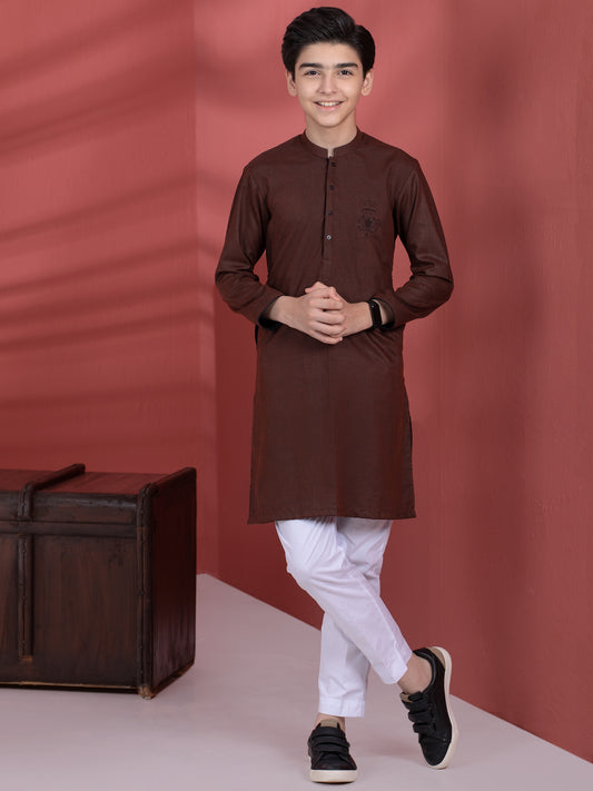 Dark Brown Blended Boy Kurta - ALT-K-013A