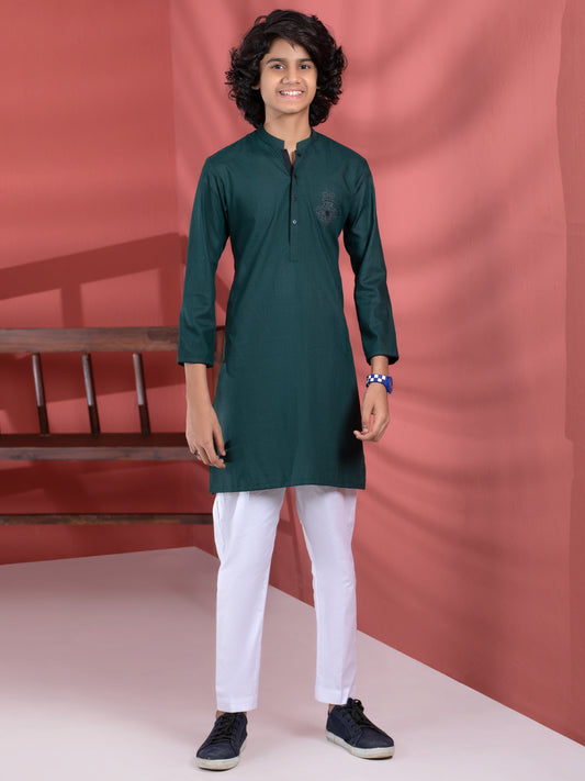 Dark Green Blended Boy Kurta - ALT-K-013B