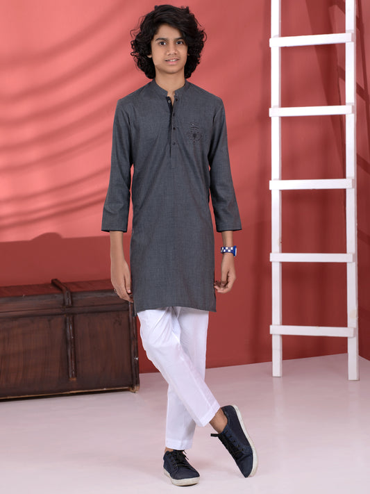 Dark Grey Blended Boy Kurta - ALT-K-013C