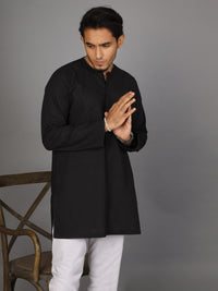 Black Linen Short Kurta - ALCR-K-015