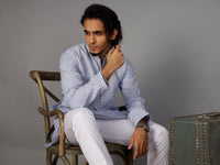 Light Blue Linen Short Kurta - ALCR-K-021