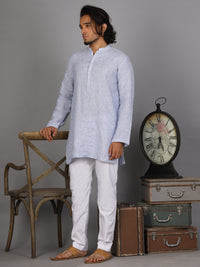 Light Blue Linen Short Kurta - ALCR-K-021