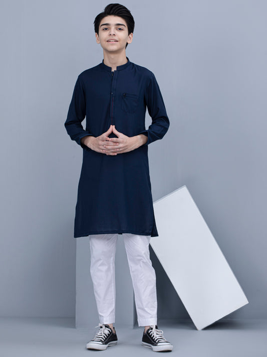 Navy Blue Blended Kurta - ALT-K-024A