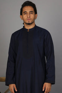 Dark Blue Cotton Silk Formal Kurta - AL-K-SP-024A