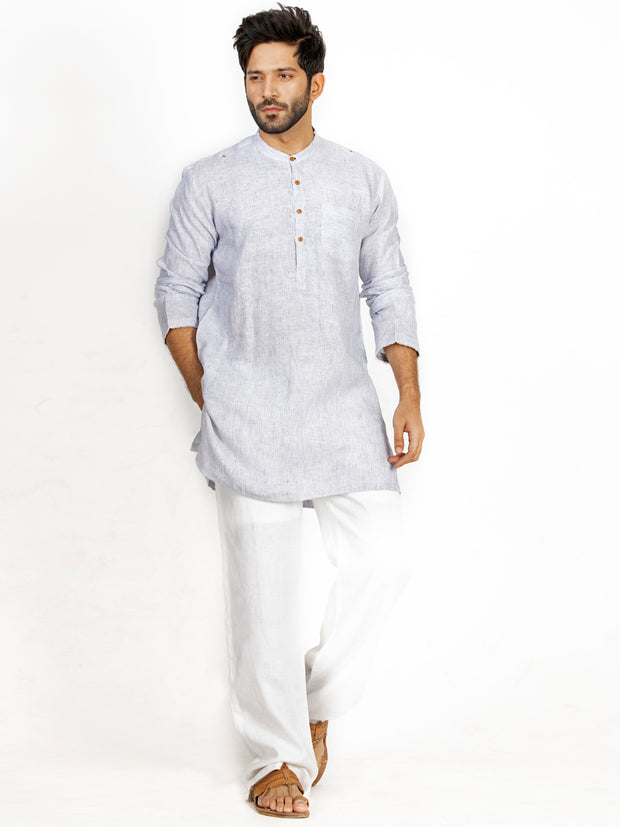 Light Grey Linen Short Kurta - ALCR-K-032