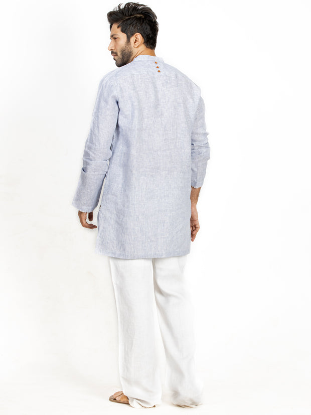 Light Blue Linen Short Kurta - ALCR-K-033