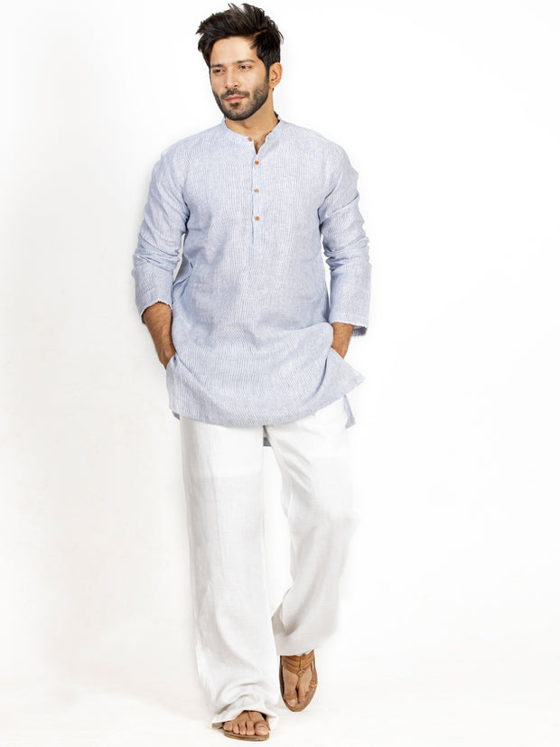 Light Blue Linen Short Kurta ALCR K 033 Almirah