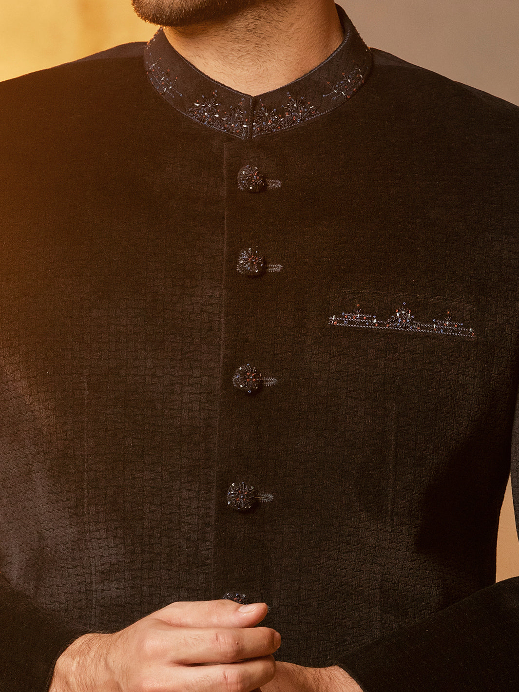 Navy Blue Blended Prince Coat - AL-PCS-040