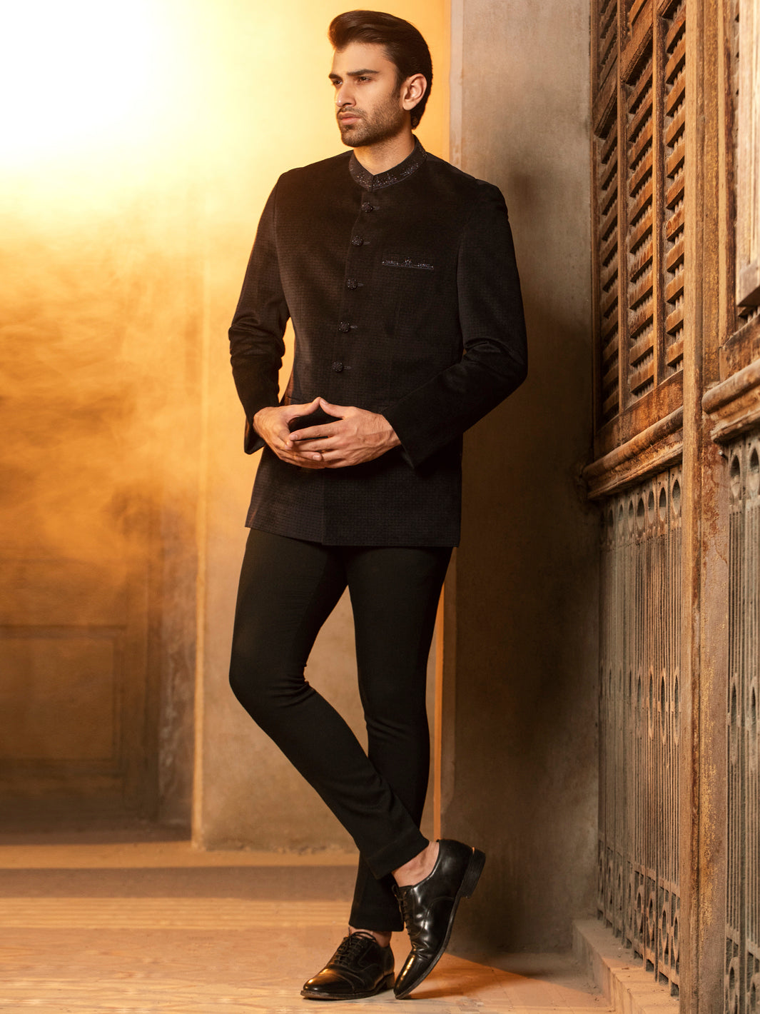 Navy Blue Blended Prince Coat - AL-PCS-040