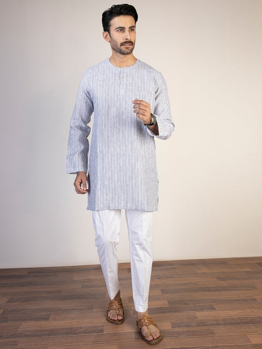 Grey Linen Short Kurta - ALCR-K-040