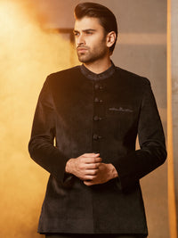 Navy Blue Blended Prince Coat - AL-PCS-040