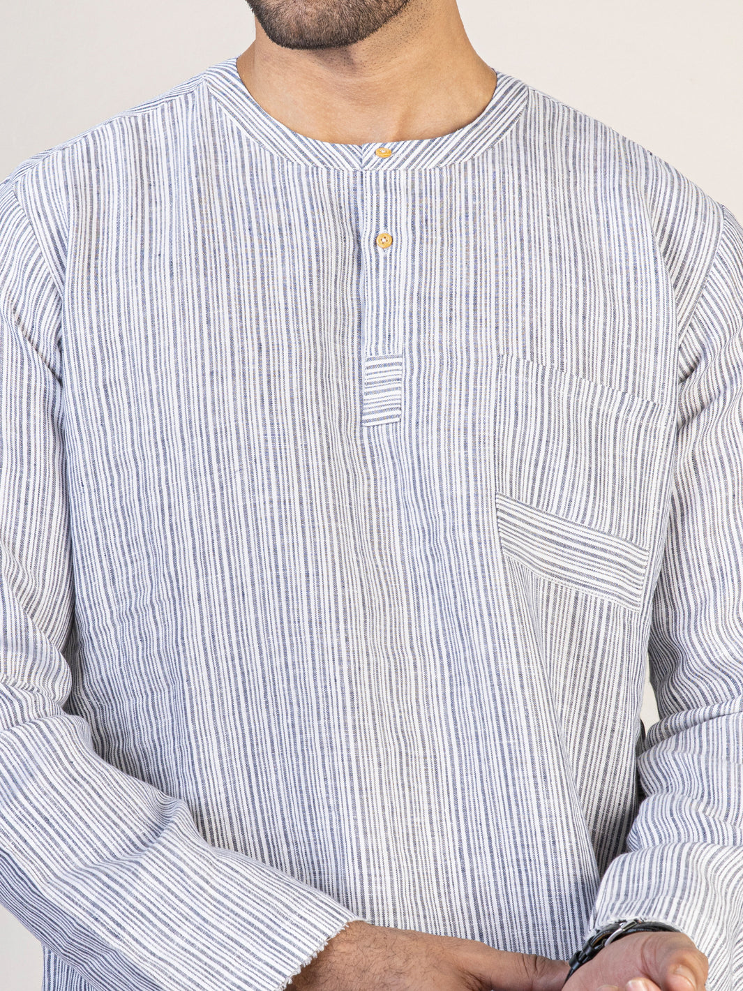 Grey Linen Short Kurta - ALCR-K-040