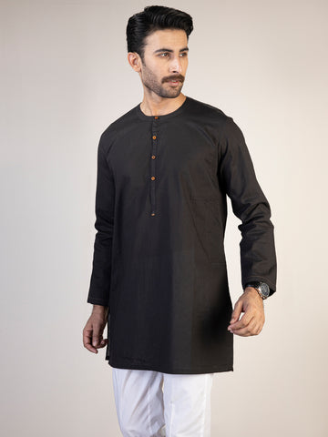 BLACK LINEN SHORT KURTA - ALCR-K-041