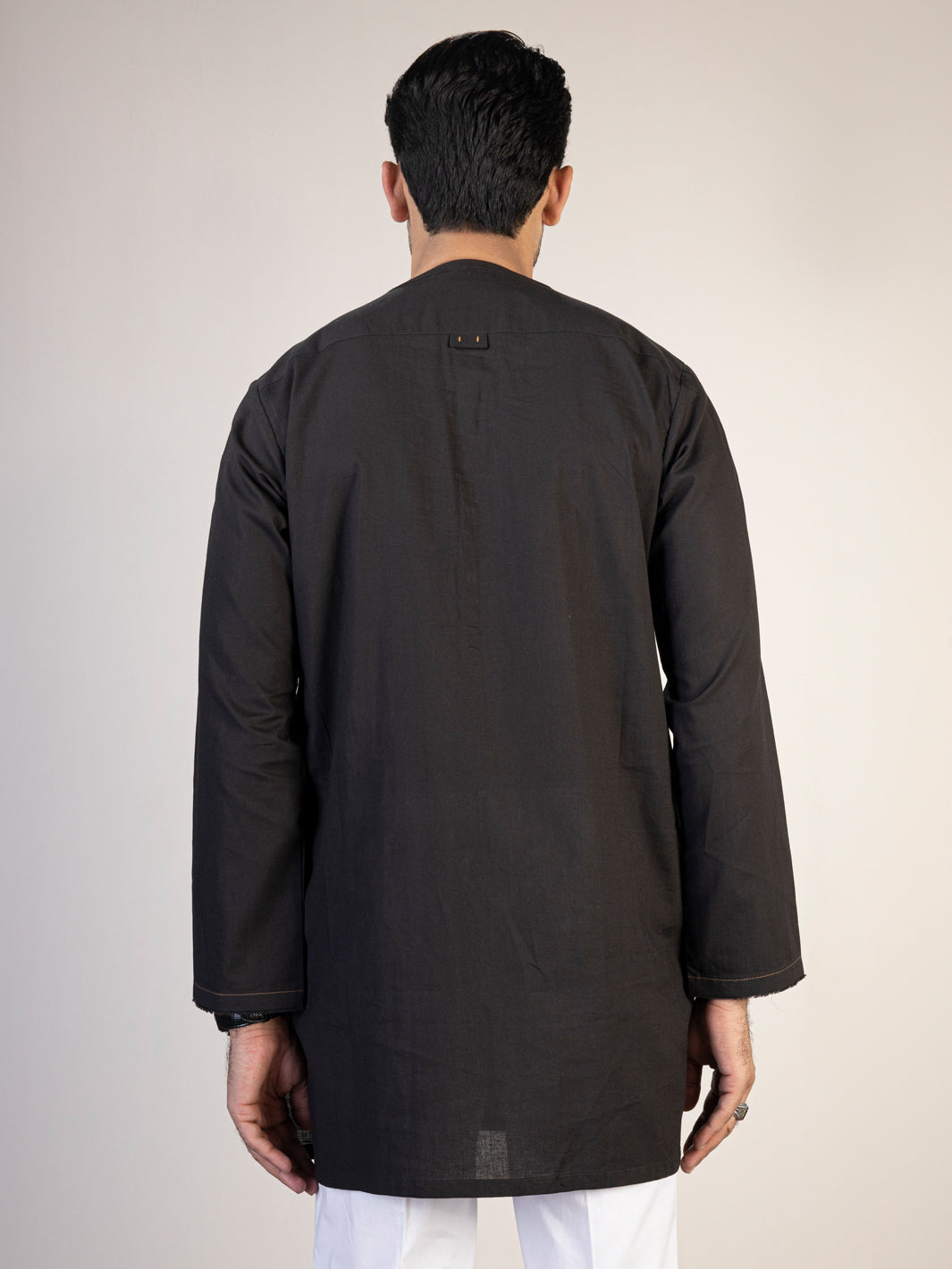 Black Linen Short Kurta - ALCR-K-041