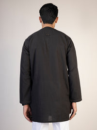 Black Linen Short Kurta - ALCR-K-041