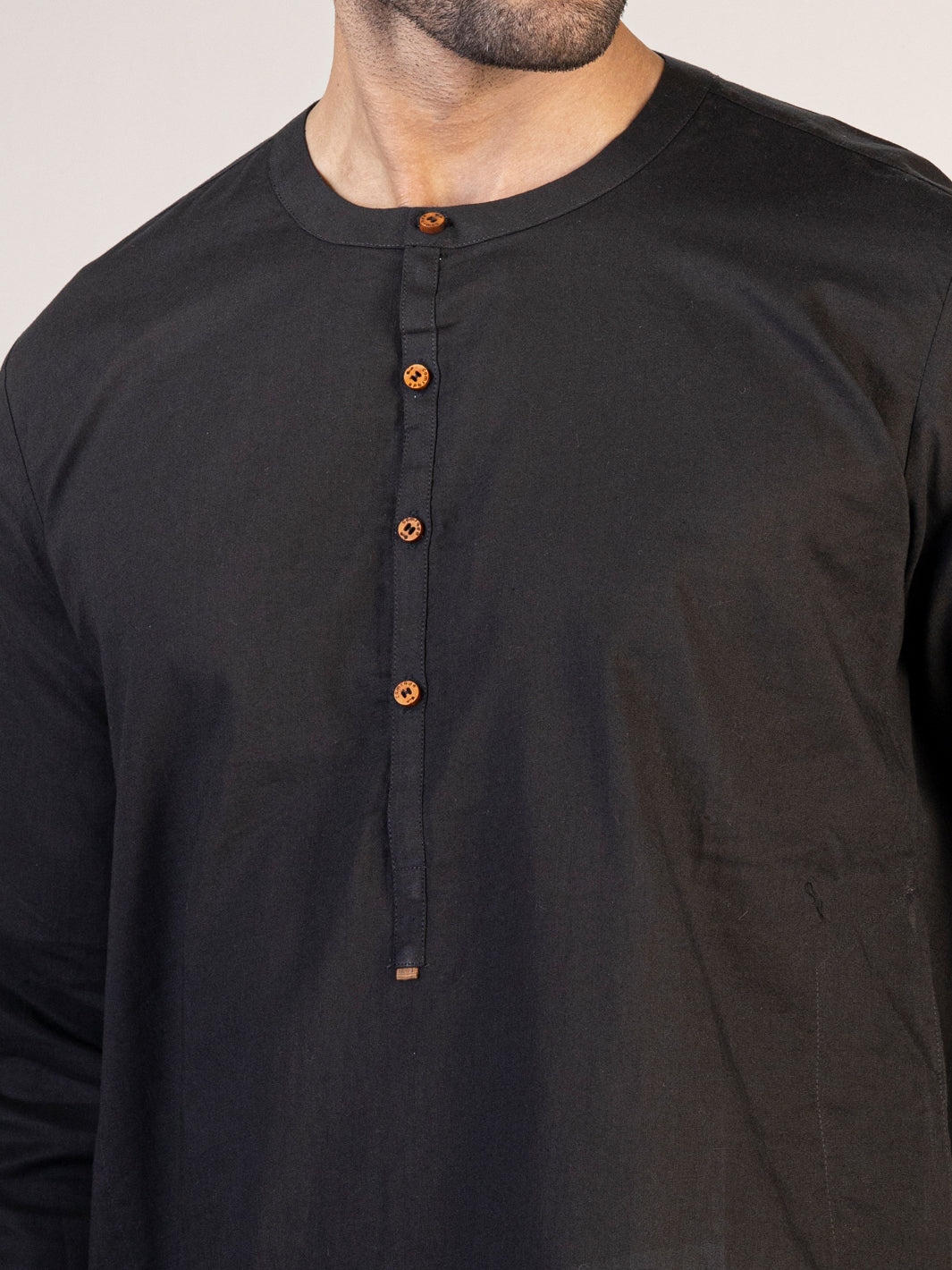 Black Linen Short Kurta - ALCR-K-041