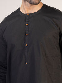 Black Linen Short Kurta - ALCR-K-041