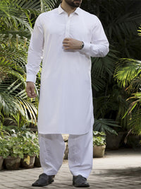 White Cotton Kameez Shalwar - ALWA-KS-069