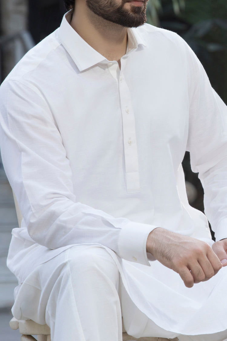 Off White Cotton Kameez Shalwar - ALWA-KS-077