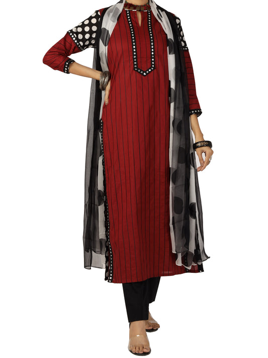 Red Blended 3Pc Stitched - ALP-080