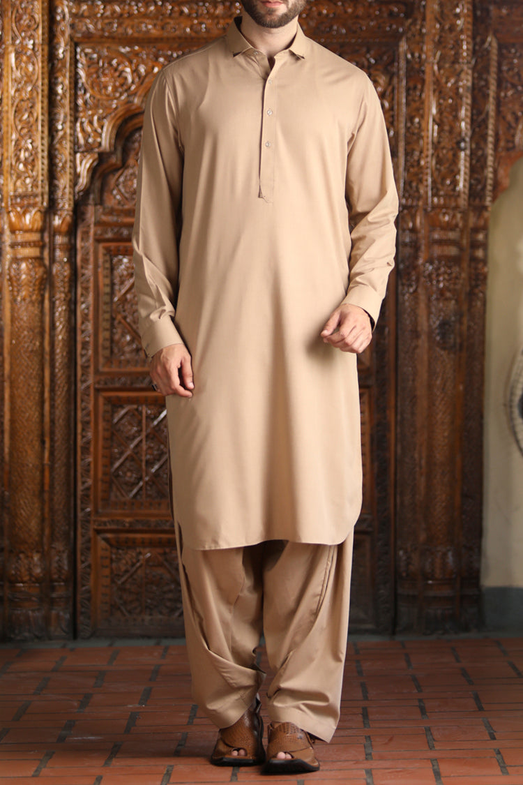 Sand Colored Brown Kameez Shalwar - ALWA-KS-089