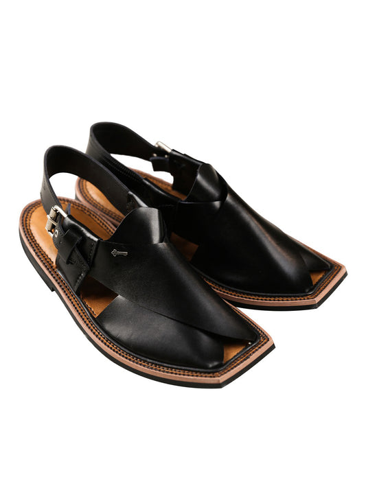 Black Peshawari Chappal - AL-MFW-HC-090